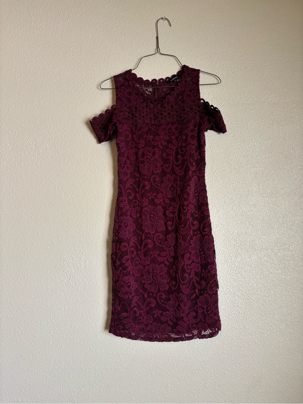 Ambiance Burgundy Lace Cold-Shoulder Sheath Dress
